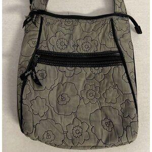 Thirty One Gray Poppy Purse Quilted Floral Crossbody Bag  Zipper Pockets